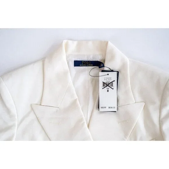NWT Polo Ralph Lauren Cream Wool Double Breasted Women's Blazer $698 - Sz 8 Sz 6 - Picture 7 of 10